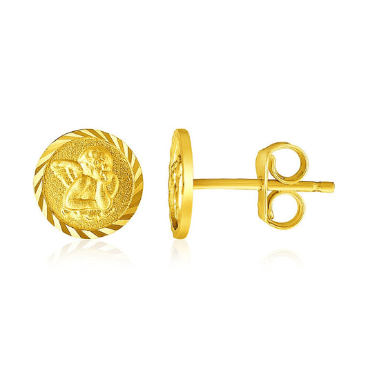Gold Round Angel Post Earrings