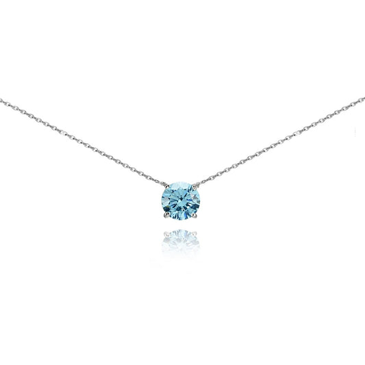 Light Blue Solitaire Choker Necklace made with Swarovski Crystals in 925 Silver