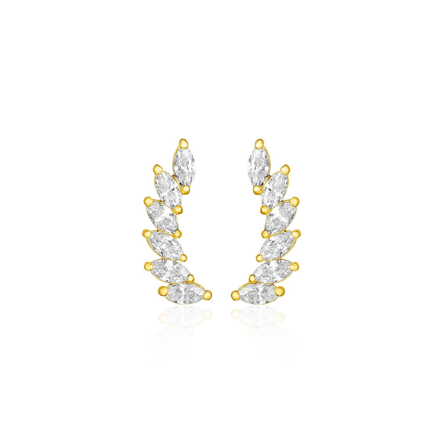 Leaf Motif Climber Earrings with Marquise Cubic Zirconias