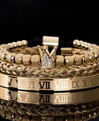 Luxury Micro Pave CZ Crown Roman Royal Charm Men Bracelets Stainless