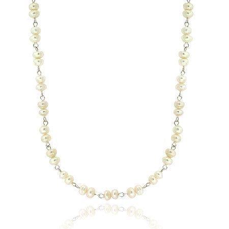 Sterling Silver Freshwater Cultured White Pearl Link Necklace