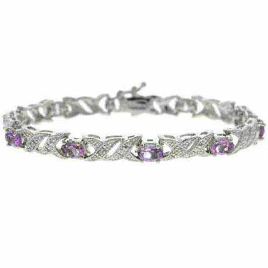 Sterling Silver Genuine Amethyst and Diamond Accent X and Oval Pattern Bracelet
