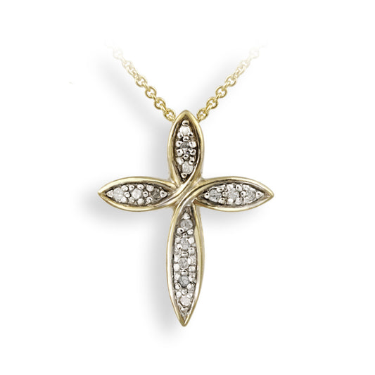 18K Gold over Sterling Silver 1/8ct Diamond Ribbon Cross Necklace