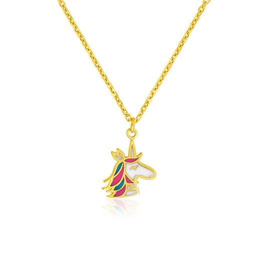 Childrens Necklace with Enameled Unicorn Pendant